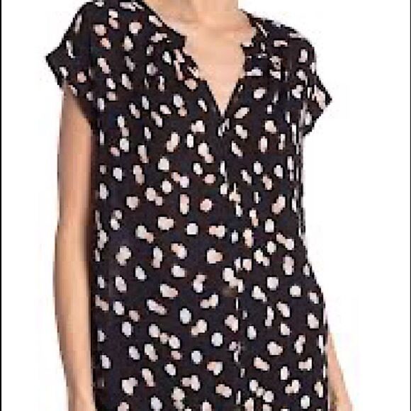 PHILOSOPHY black print Sheer Flowy Blouse Top cuffed sleeves XS - Picture 1 of 11